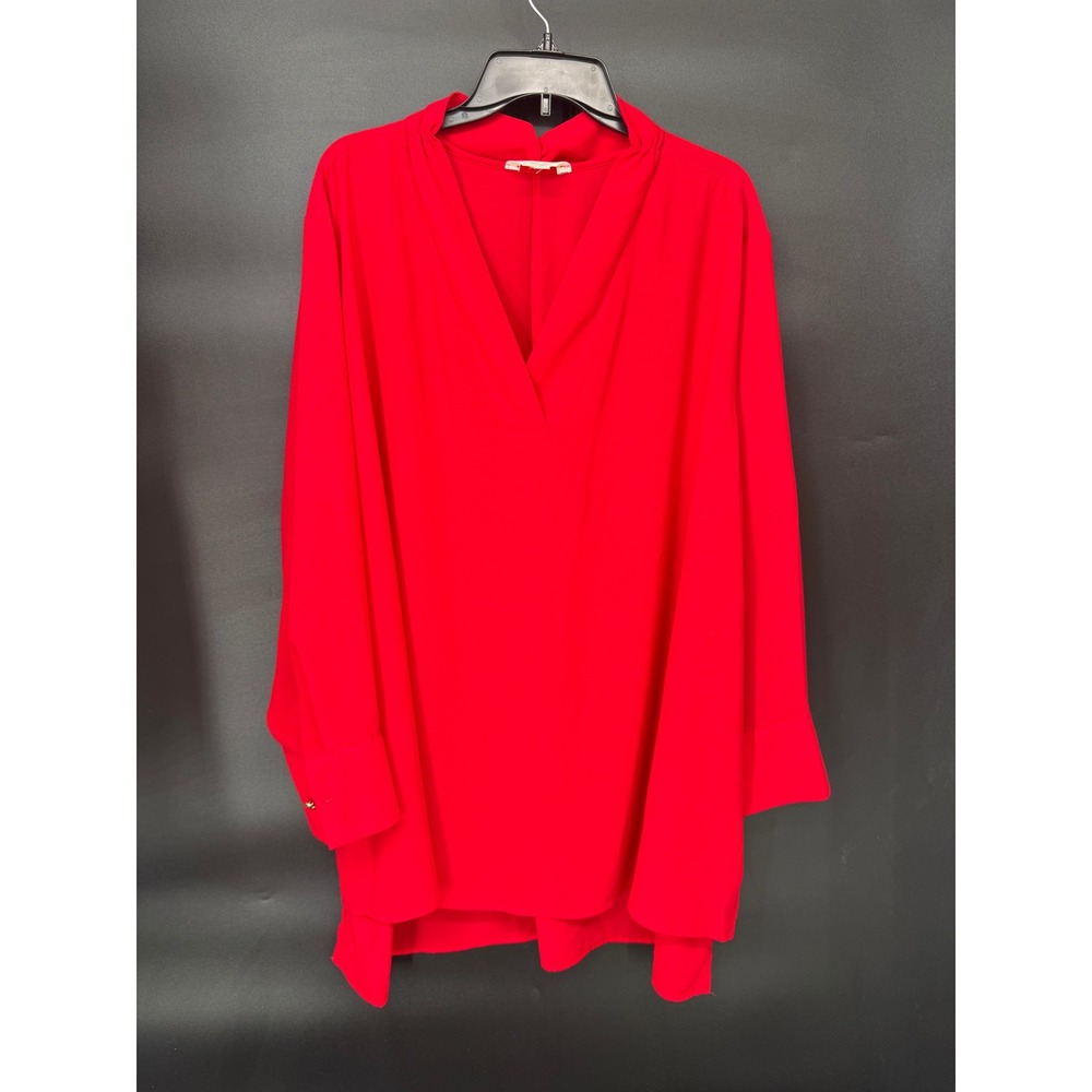 Terra & Sky Tunic Women 4X Red NWT V-Neck Woven Long Sleeve Recycled Polyester